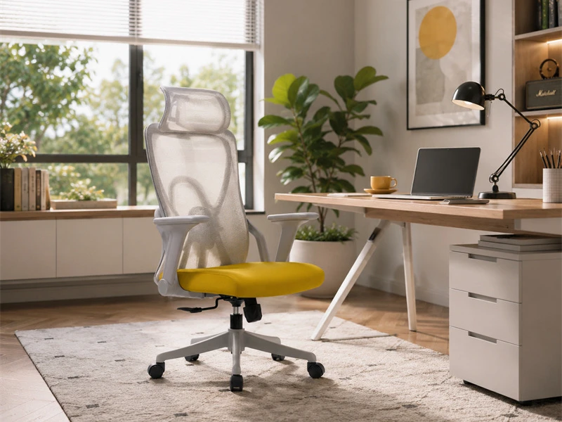Silla de oficina ergon&oacute;mica de malla con reposacabezas ajustable