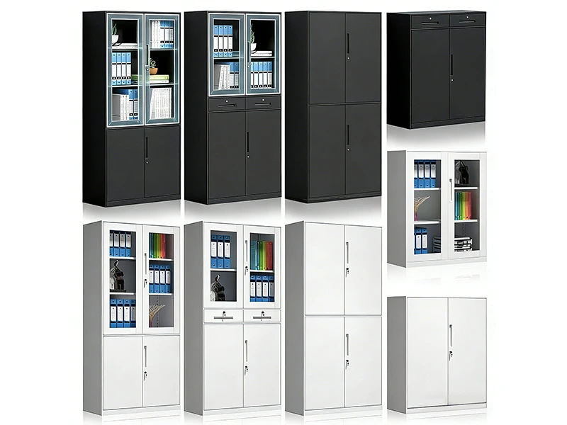 Archivador de acero con puerta de vidrio, 3 cajones y 1 caj&oacute;n. Almacenamiento con cerradura
