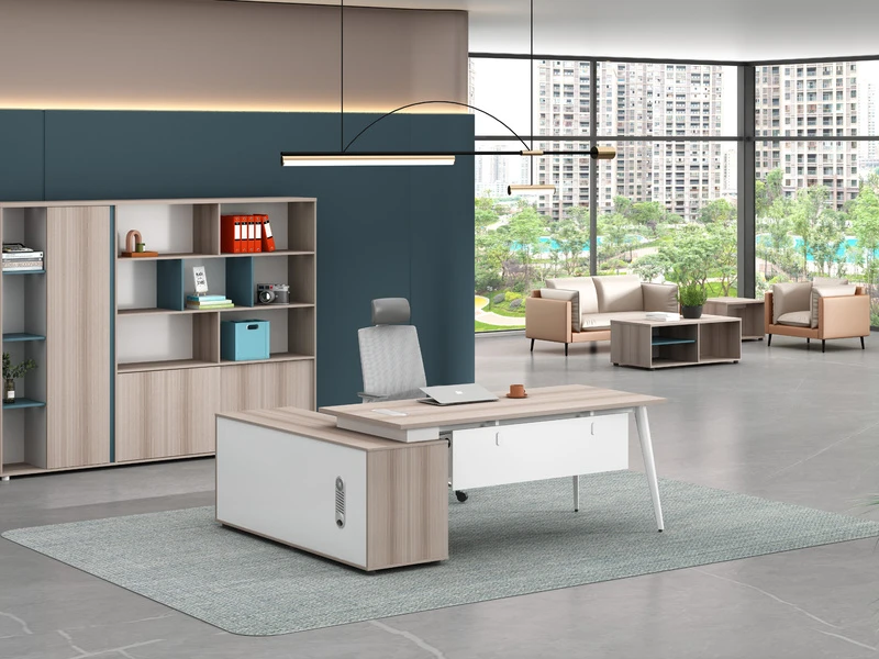 Escritorio de oficina ejecutivo moderno con gabinete lateral - LP-B0120