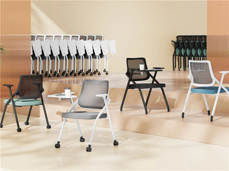 Silla apilable plegable de malla con ruedas y respaldo Bloc de notas