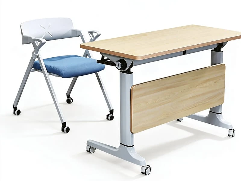 Mesa de entrenamiento m&oacute;vil comercial con tapa abatible y dise&ntilde;o plegable