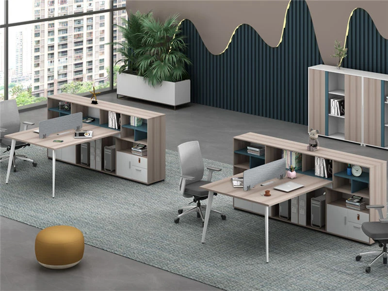 Estaci&oacute;n de trabajo de oficina modular con gabinete y gabinete integrados. Estante para libros