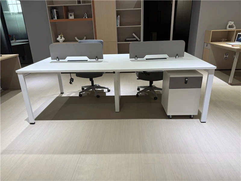 Estaciones de trabajo tipo banco de oficina blancas con pedestal m&oacute;vil