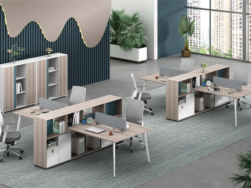 Estaci&oacute;n de trabajo de oficina modular con gabinete y gabinete integrados. Estante para libros