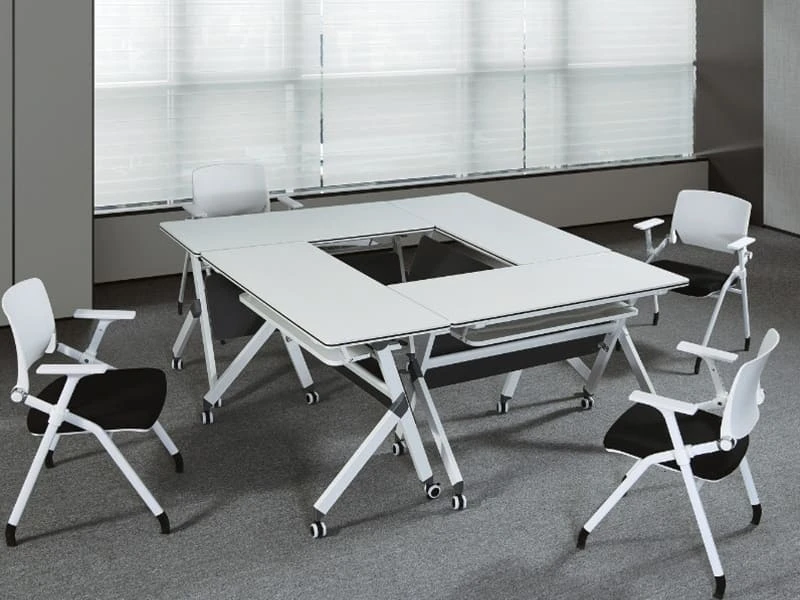 Mesa de entrenamiento plegable, mesa de conferencias con tapa abatible y ruedas para oficina