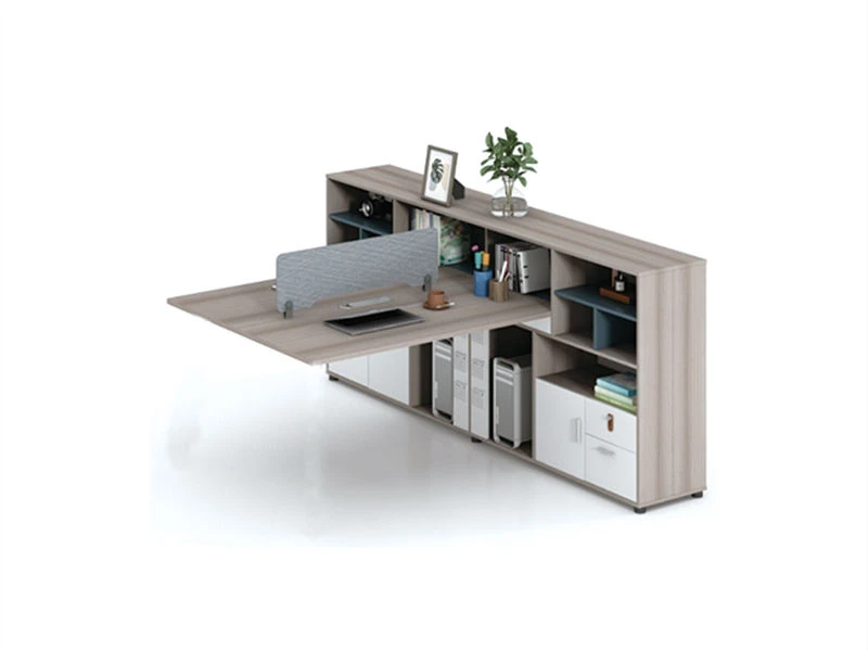 Estaci&oacute;n de trabajo de oficina modular con gabinete y gabinete integrados. Estante para libros