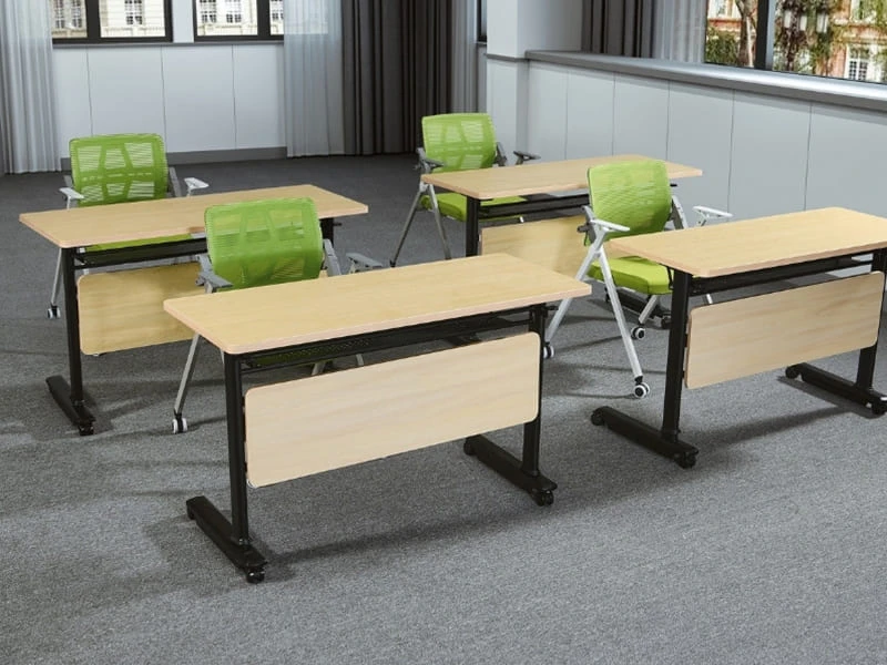 Mesa de formaci&oacute;n moderna, mesa de conferencias modular con tapa abatible y estructura de acero
