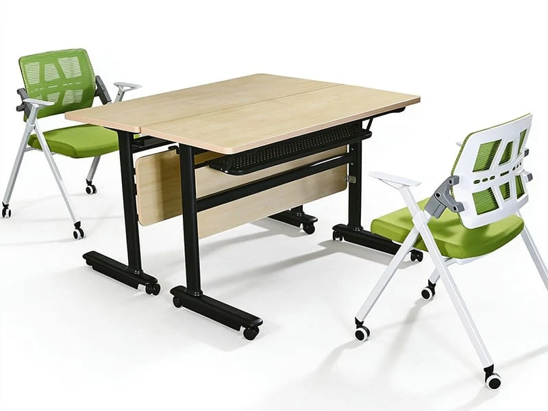 Mesa de formaci&oacute;n moderna, mesa de conferencias modular con tapa abatible y estructura de acero