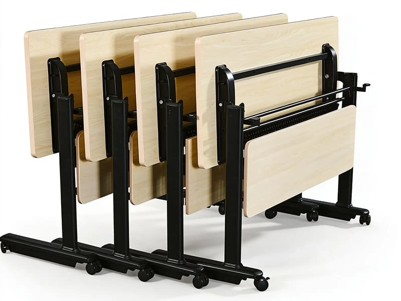 Mesa de formaci&oacute;n moderna, mesa de conferencias modular con tapa abatible y estructura de acero