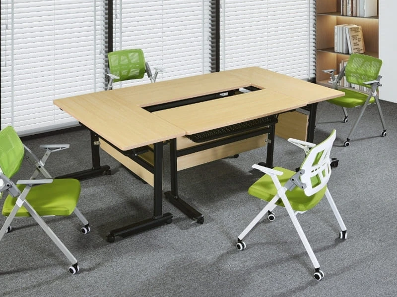 Mesa de formaci&oacute;n moderna, mesa de conferencias modular con tapa abatible y estructura de acero