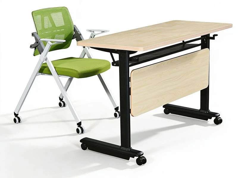 Mesa de formaci&oacute;n moderna, mesa de conferencias modular con tapa abatible y estructura de acero