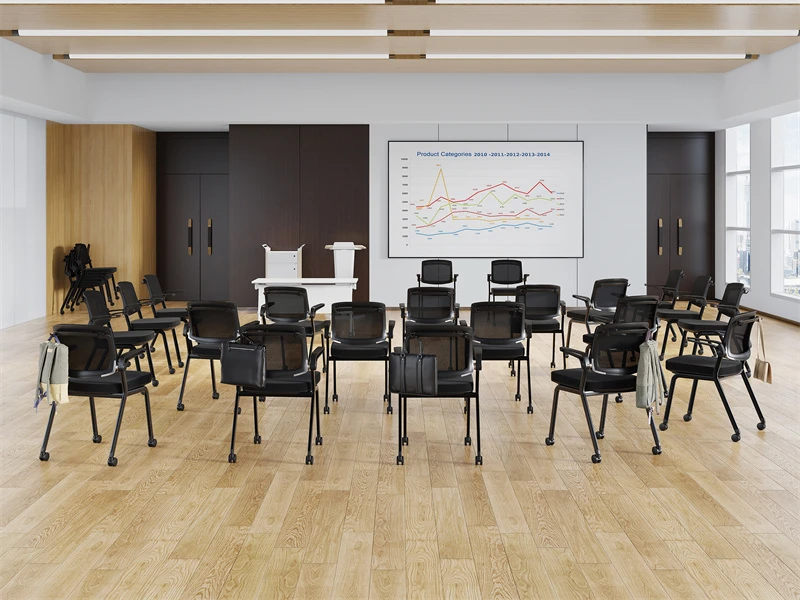 Silla de conferencia apilable negra/gris con brazos abatibles
