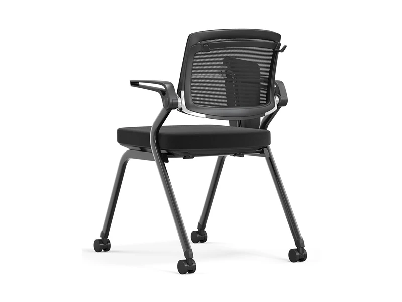 Silla de conferencia apilable negra/gris con brazos abatibles