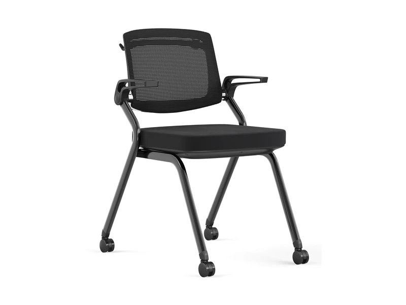 Silla de conferencia apilable negra/gris con brazos abatibles
