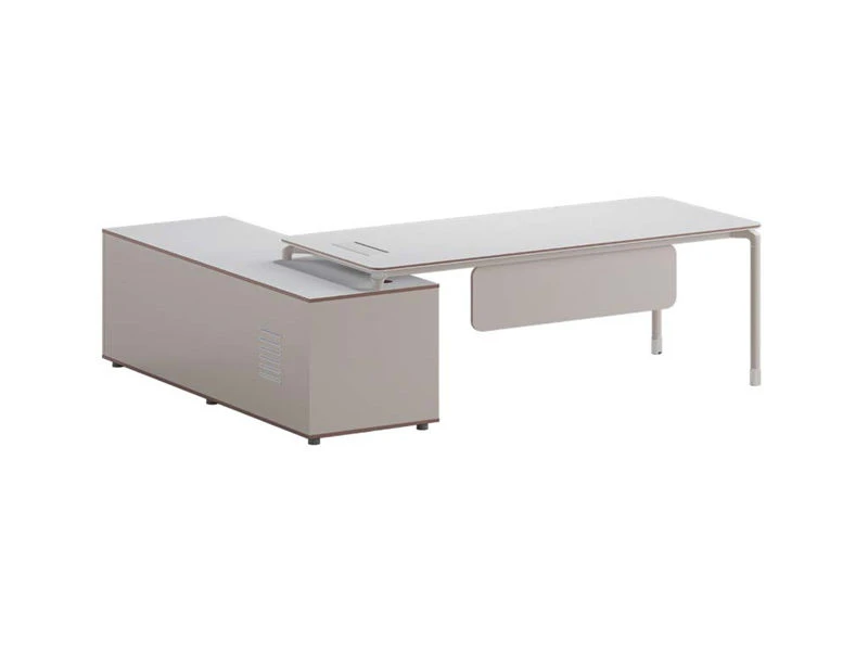 Escritorio ejecutivo minimalista para computadora con caj&oacute;n y mesa. Gabinete lateral