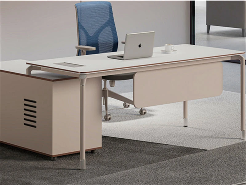 Escritorio ejecutivo minimalista para computadora con caj&oacute;n y mesa. Gabinete lateral
