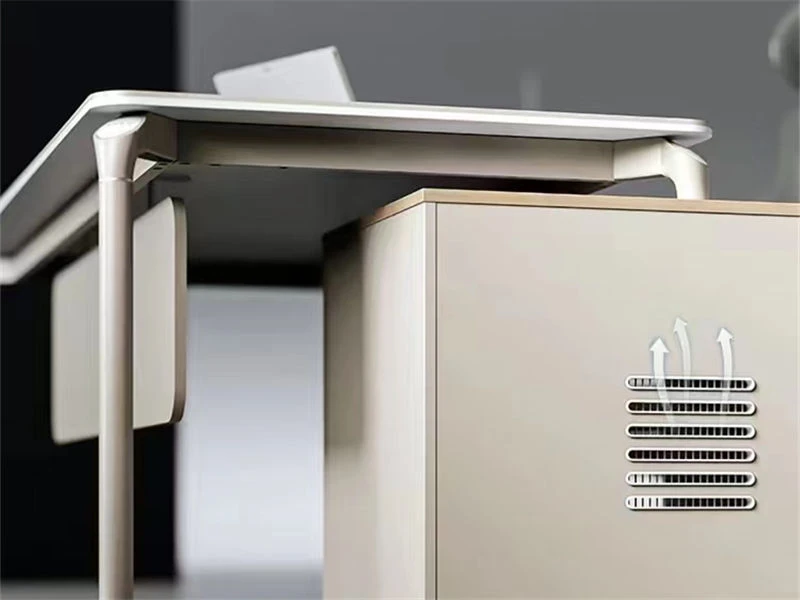Escritorio ejecutivo minimalista para computadora con caj&oacute;n y mesa. Gabinete lateral