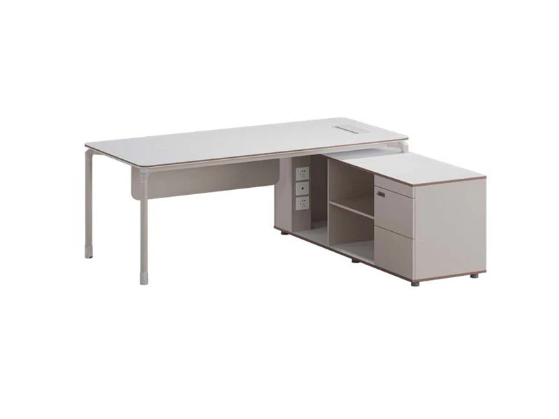 Escritorio ejecutivo minimalista para computadora con caj&oacute;n y mesa. Gabinete lateral