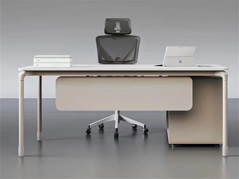Escritorio ejecutivo minimalista para computadora con caj&oacute;n y mesa. Gabinete lateral
