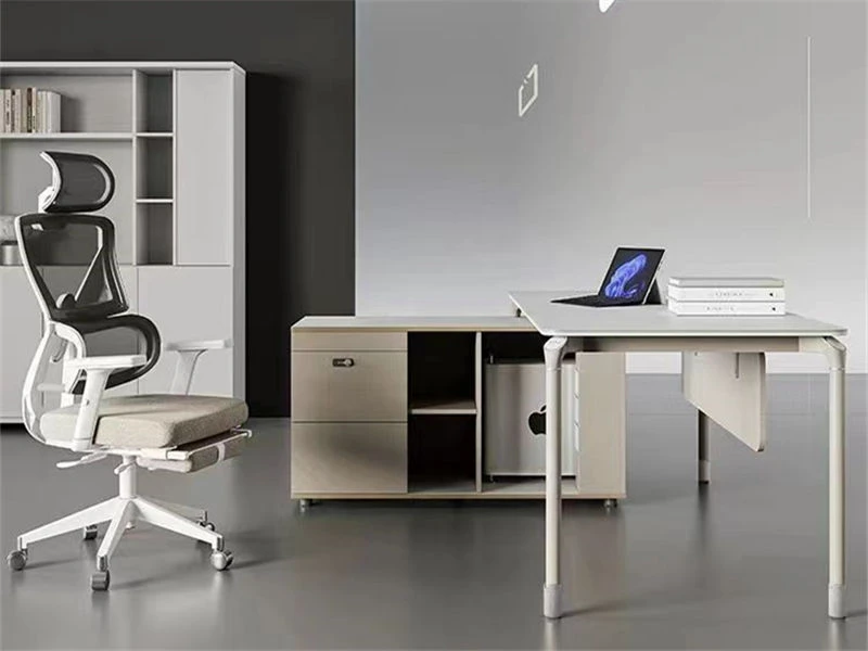 Escritorio ejecutivo minimalista para computadora con caj&oacute;n y mesa. Gabinete lateral