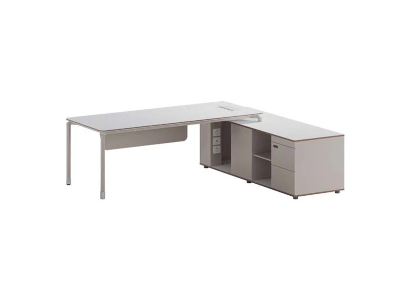 Escritorio ejecutivo minimalista para computadora con caj&oacute;n y mesa. Gabinete lateral