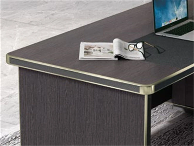 Escritorio CEO de madera de nogal oscuro | Escritorio ejecutivo grande en forma de L