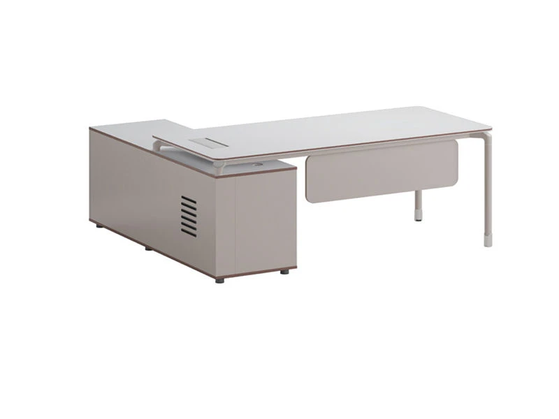 Escritorio ejecutivo minimalista para computadora con caj&oacute;n y mesa. Gabinete lateral