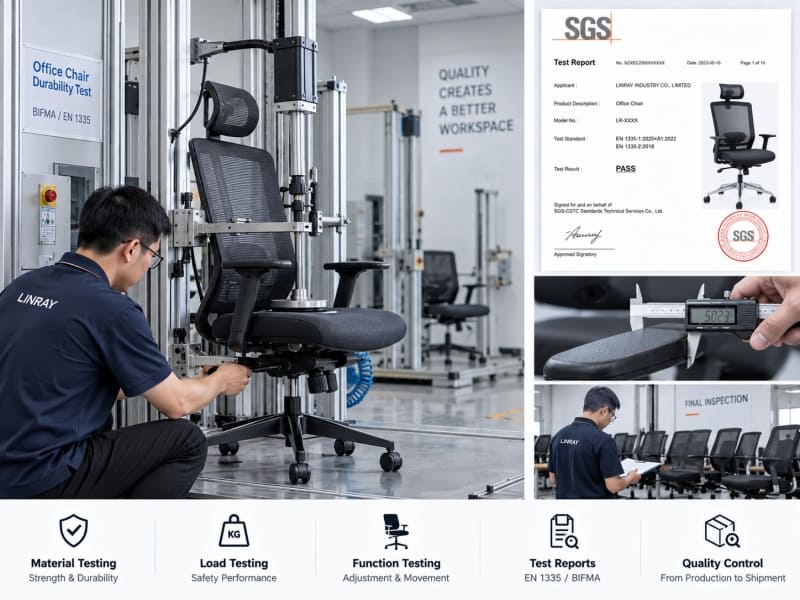 Pruebas de sillas de oficina e inspección de calidad. Cómo obtener sillas de oficina que cumplan con la norma EN 1335 en Asia