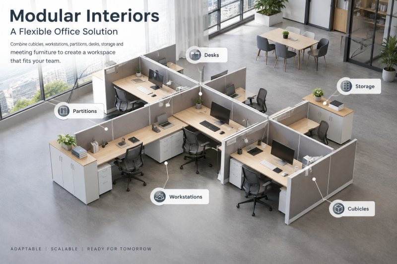 ¿Qué son los interiores modulares en el diseño de oficinas? ¿Cuáles son las principales marcas de cubículos de oficina en interiores modulares?